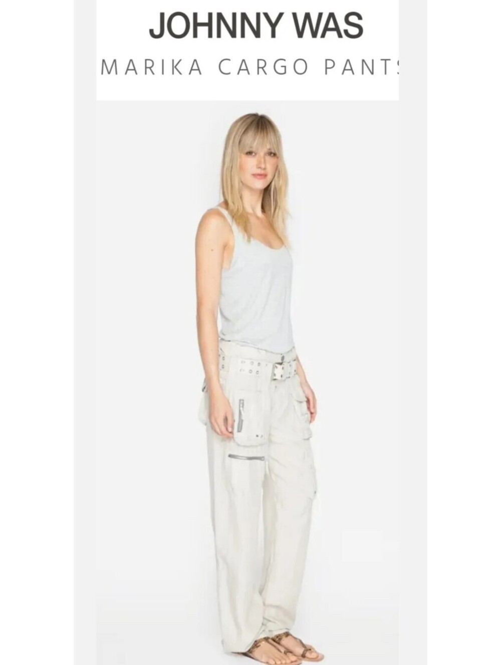 Johnny Was White Cargo Linen Pants - Picture 12 of 16